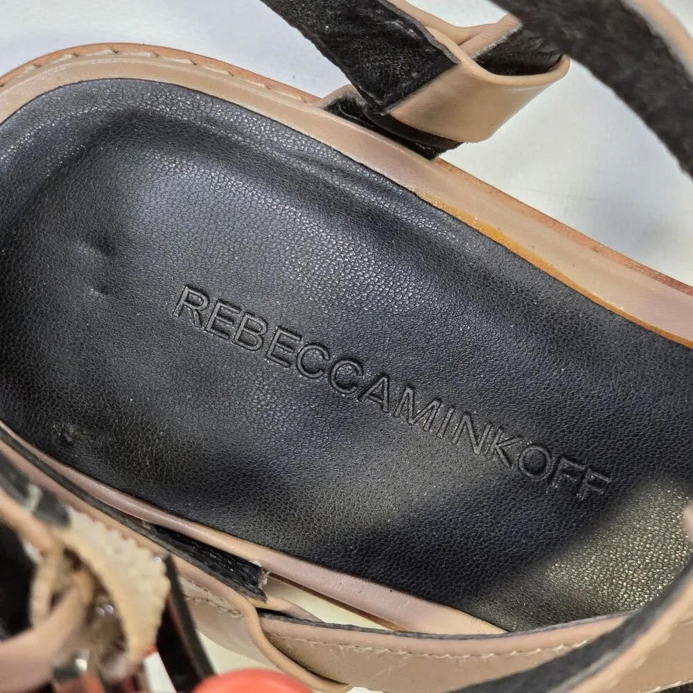 Rebecca Minkoff Women's Beige Studded Flat Gladiar Sandals with Ankle Strap 10 M